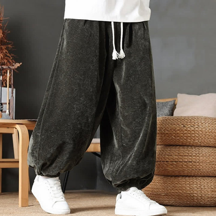 Buddha Stones Pantaloni da uomo a gamba dritta, stile vintage, con coulisse, tinta unita, per autunno/inverno. - image 21