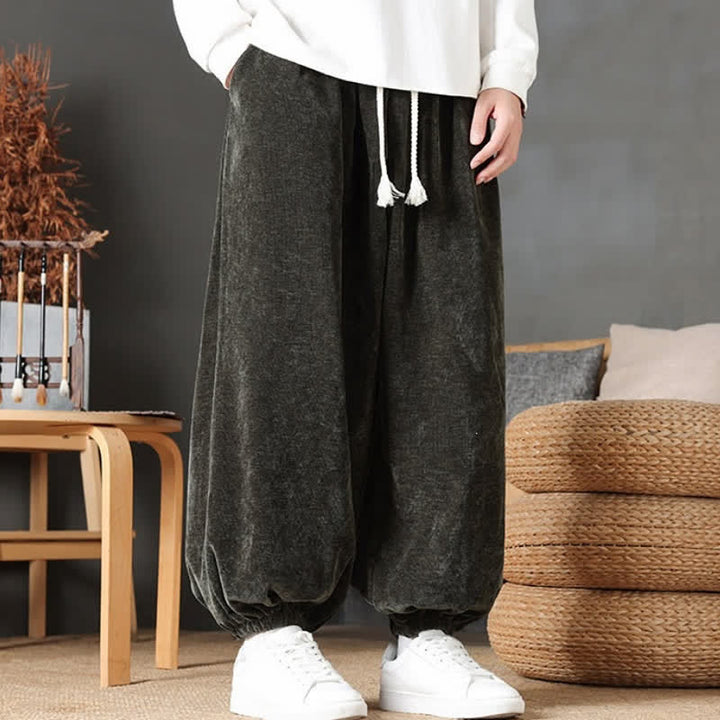 Buddha Stones Pantaloni da uomo a gamba dritta, stile vintage, con coulisse, tinta unita, per autunno/inverno. - image 22