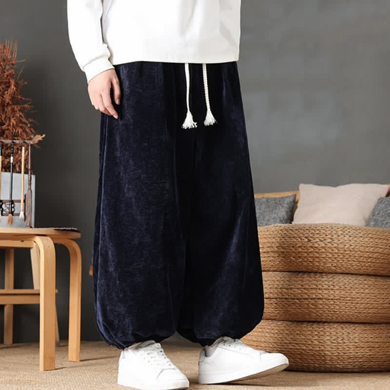 Buddha Stones Pantaloni da uomo a gamba dritta, stile vintage, con coulisse, tinta unita, per autunno/inverno. - image 34