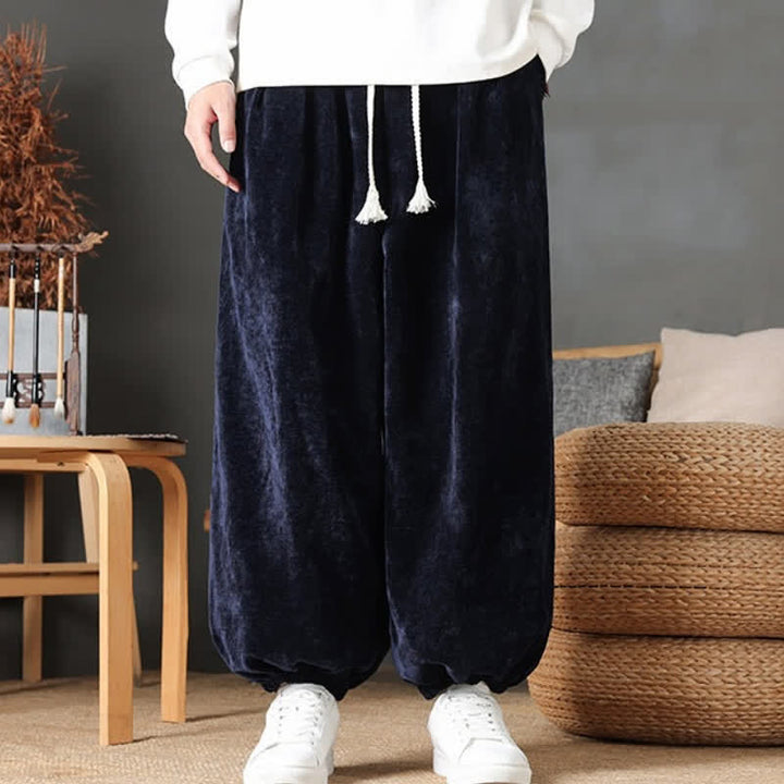 Buddha Stones Pantaloni da uomo a gamba dritta, stile vintage, con coulisse, tinta unita, per autunno/inverno. - image 30