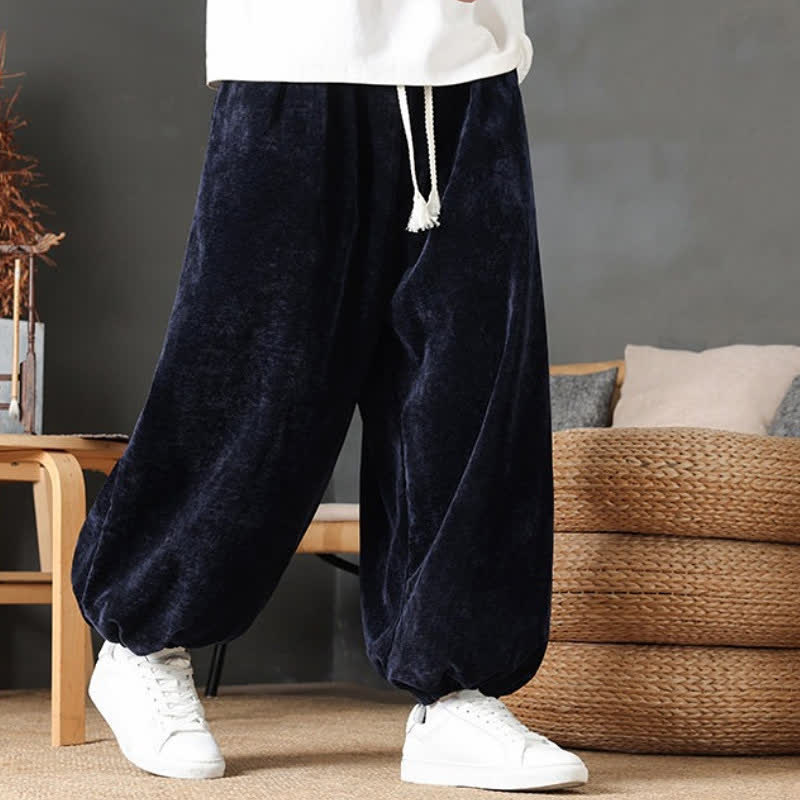 Buddha Stones Pantaloni da uomo a gamba dritta, stile vintage, con coulisse, tinta unita, per autunno/inverno. - image 31