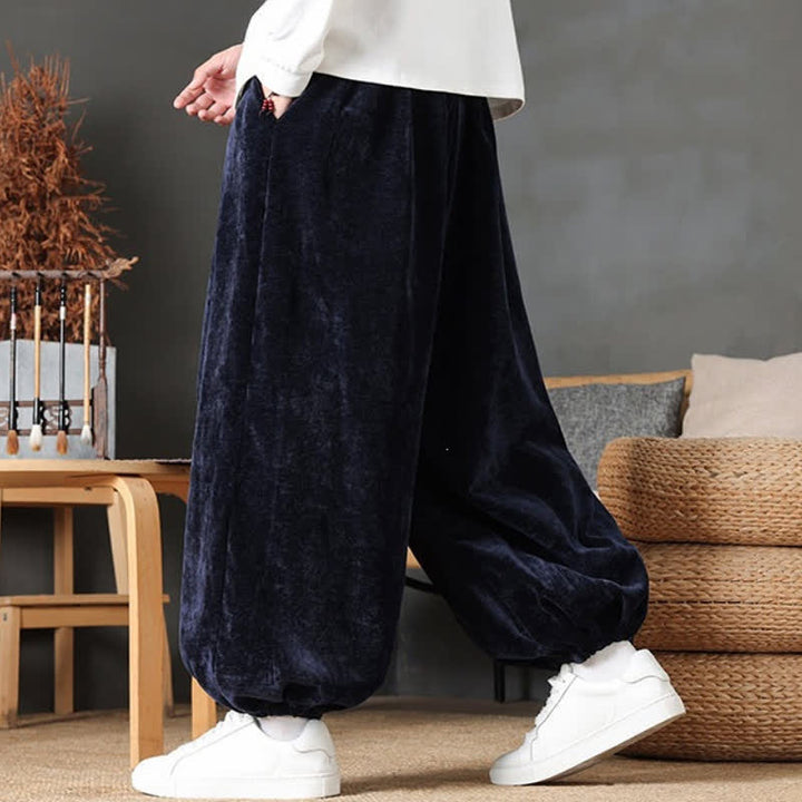 Buddha Stones Pantaloni da uomo a gamba dritta, stile vintage, con coulisse, tinta unita, per autunno/inverno. - image 32