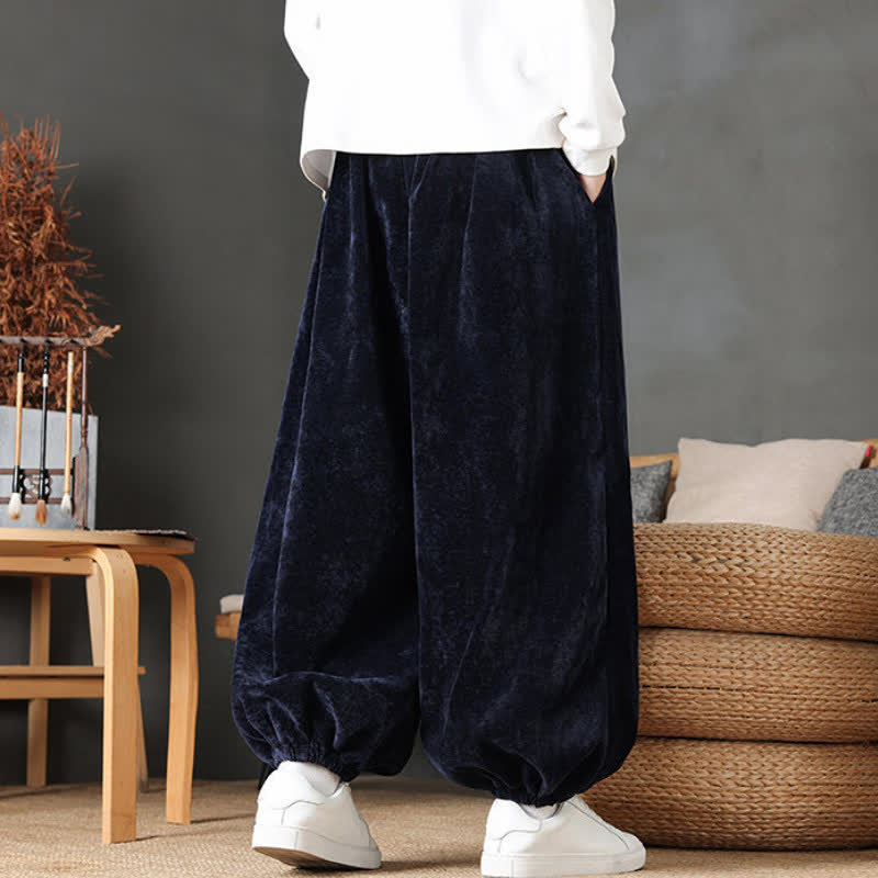 Buddha Stones Pantaloni da uomo a gamba dritta, stile vintage, con coulisse, tinta unita, per autunno/inverno. - image 33