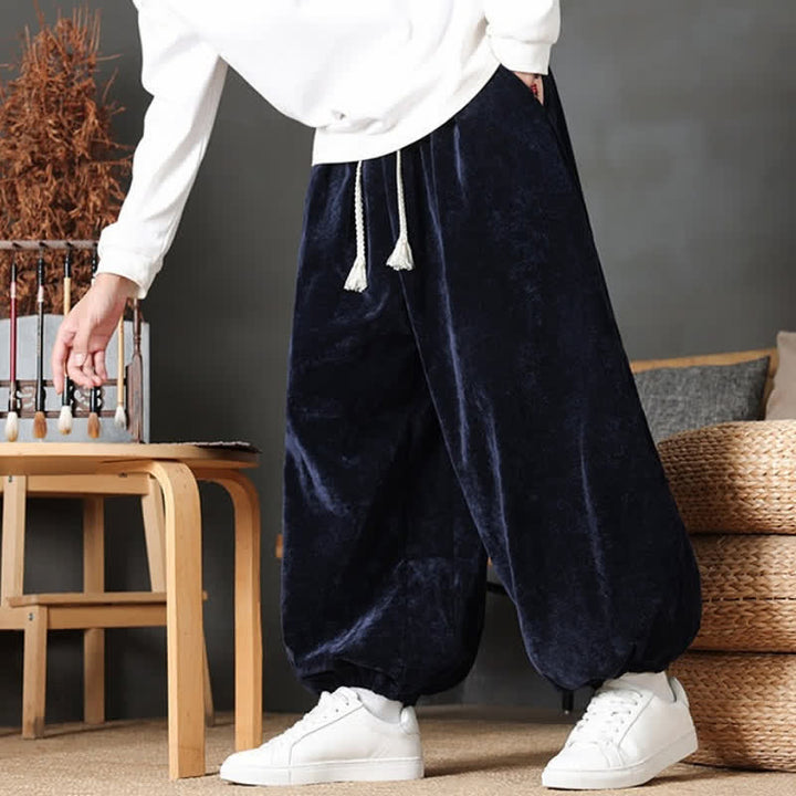 Buddha Stones Pantaloni da uomo a gamba dritta, stile vintage, con coulisse, tinta unita, per autunno/inverno. - image 35
