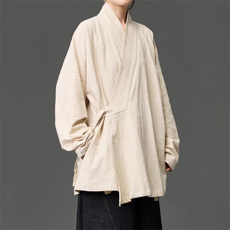 Buddha Stones Kimono da uomo in cotone tinta unita, stile Tang, minimalista, con coulisse e tasche, per autunno/inverno. - image 15