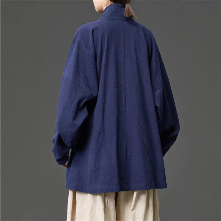 Buddha Stones Kimono da uomo in cotone tinta unita, stile Tang, minimalista, con coulisse e tasche, per autunno/inverno. - image 8