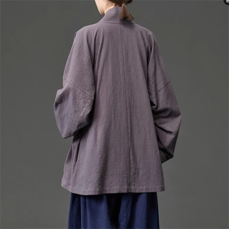 Buddha Stones Kimono da uomo in cotone tinta unita, stile Tang, minimalista, con coulisse e tasche, per autunno/inverno. - image 25