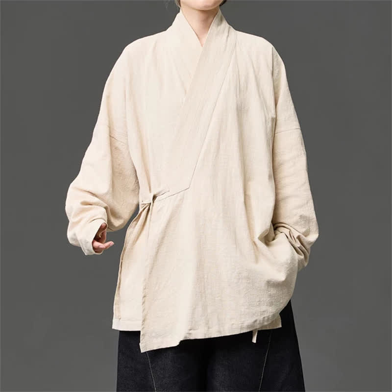 Buddha Stones Kimono da uomo in cotone tinta unita, stile Tang, minimalista, con coulisse e tasche, per autunno/inverno. - image 16