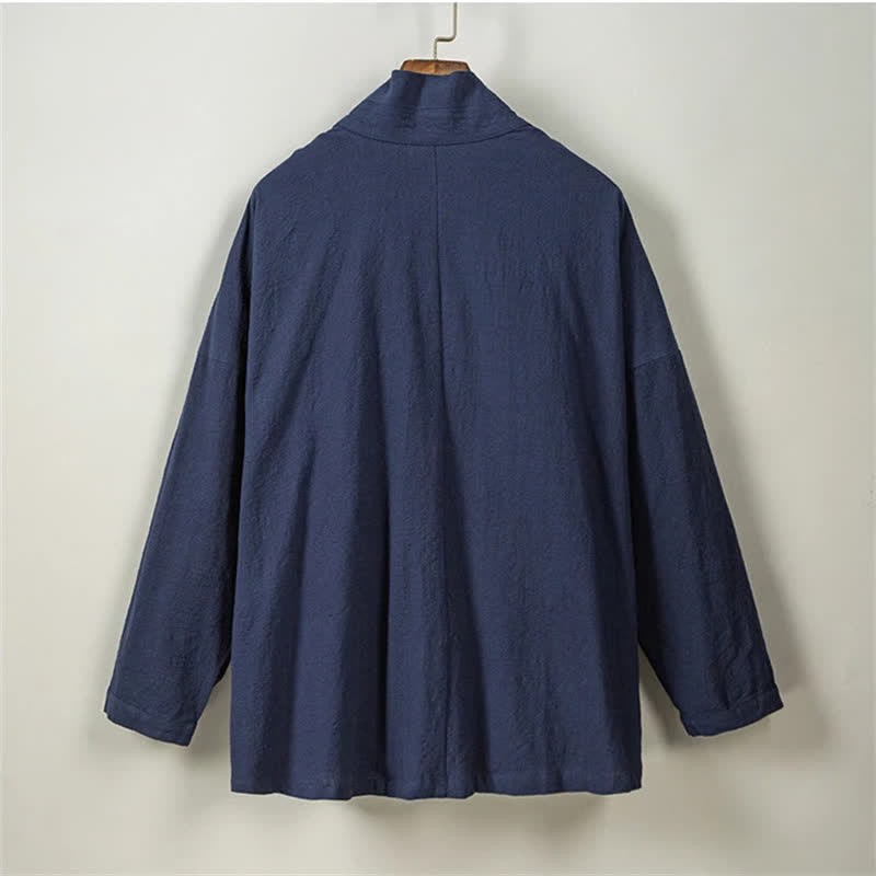Buddha Stones Kimono da uomo in cotone tinta unita, stile Tang, minimalista, con coulisse e tasche, per autunno/inverno. - image 13