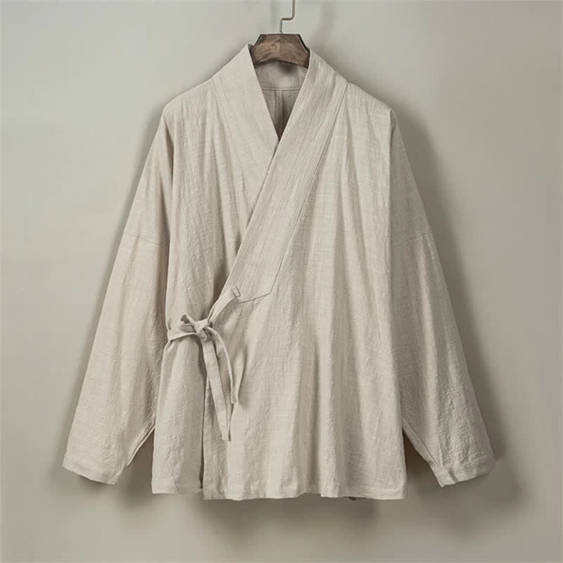 Buddha Stones Kimono da uomo in cotone tinta unita, stile Tang, minimalista, con coulisse e tasche, per autunno/inverno. - image 19