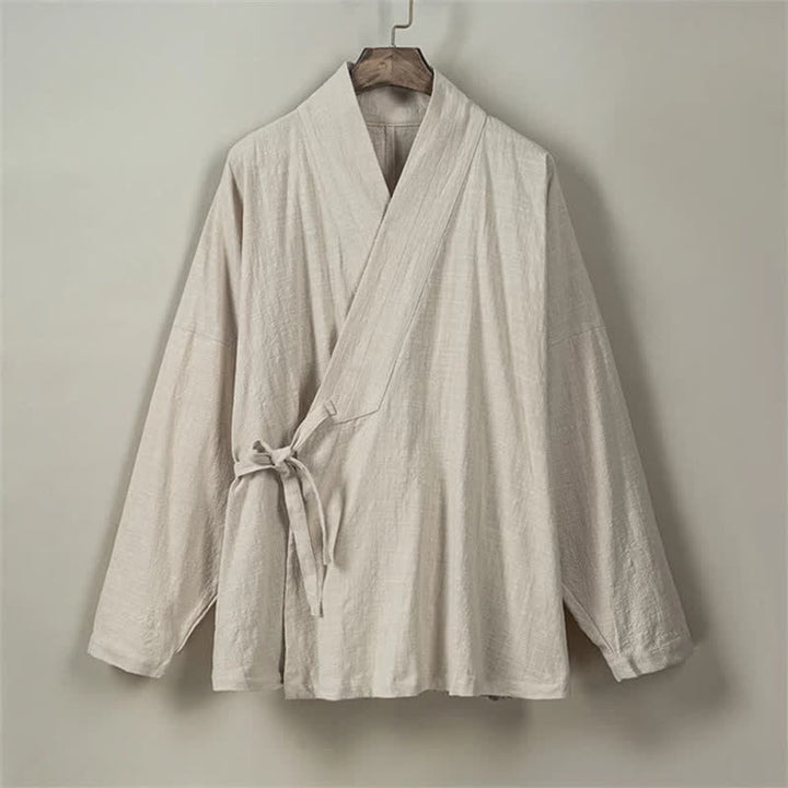Buddha Stones Kimono da uomo in cotone tinta unita, stile Tang, minimalista, con coulisse e tasche, per autunno/inverno. - image 19