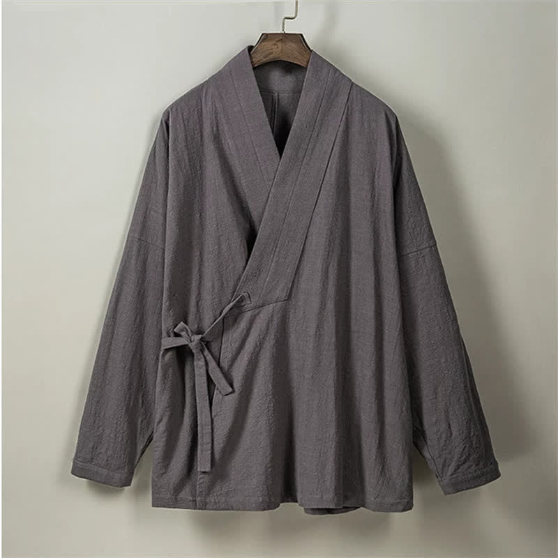 Buddha Stones Kimono da uomo in cotone tinta unita, stile Tang, minimalista, con coulisse e tasche, per autunno/inverno. - image 26