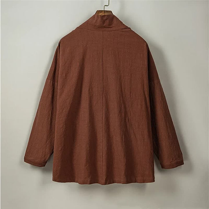 Buddha Stones Kimono da uomo in cotone tinta unita, stile Tang, minimalista, con coulisse e tasche, per autunno/inverno. - image 5