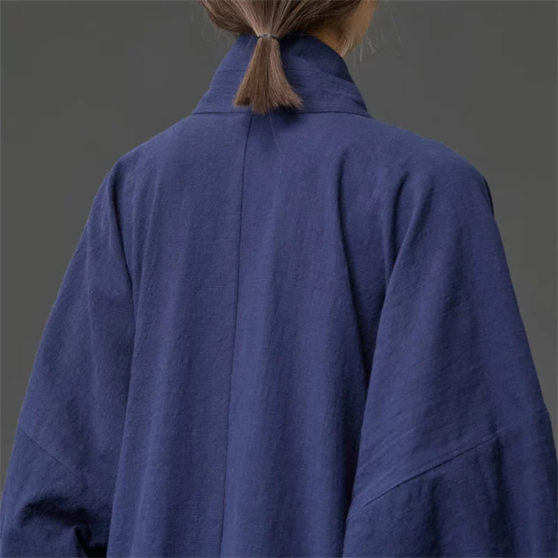 Buddha Stones Kimono da uomo in cotone tinta unita, stile Tang, minimalista, con coulisse e tasche, per autunno/inverno. - image 10