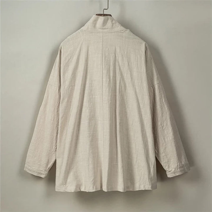 Buddha Stones Kimono da uomo in cotone tinta unita, stile Tang, minimalista, con coulisse e tasche, per autunno/inverno. - image 20