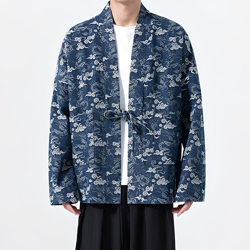 Buddha Stones Kimono da uomo in cotone con coulisse, ideale per primavera/autunno, stile casual, con motivo astratto a nuvole. - image 3