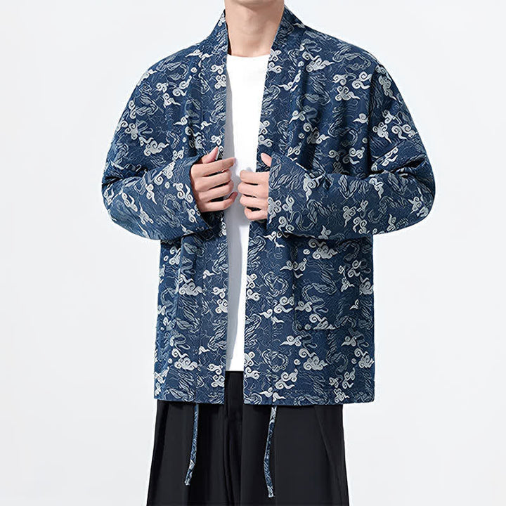 Buddha Stones Kimono da uomo in cotone con coulisse, ideale per primavera/autunno, stile casual, con motivo astratto a nuvole. - image 2