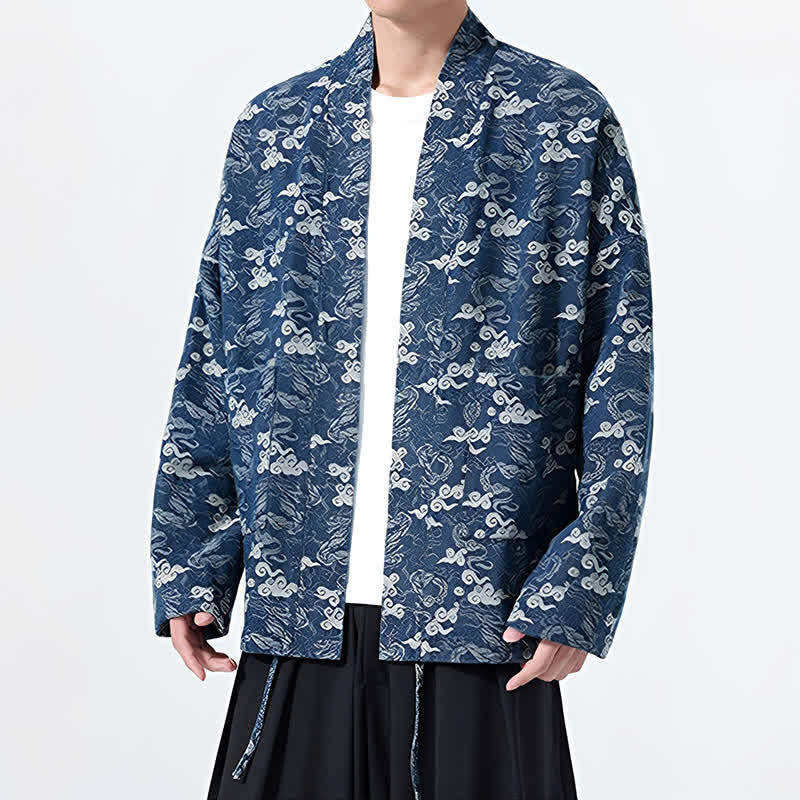 Buddha Stones Kimono da uomo in cotone con coulisse, ideale per primavera/autunno, stile casual, con motivo astratto a nuvole. - image 6