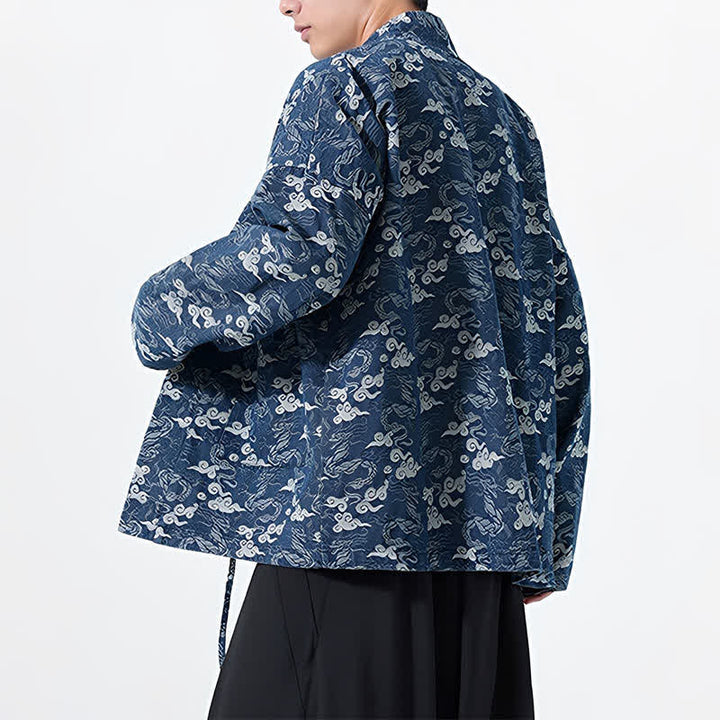 Buddha Stones Kimono da uomo in cotone con coulisse, ideale per primavera/autunno, stile casual, con motivo astratto a nuvole. - image 4