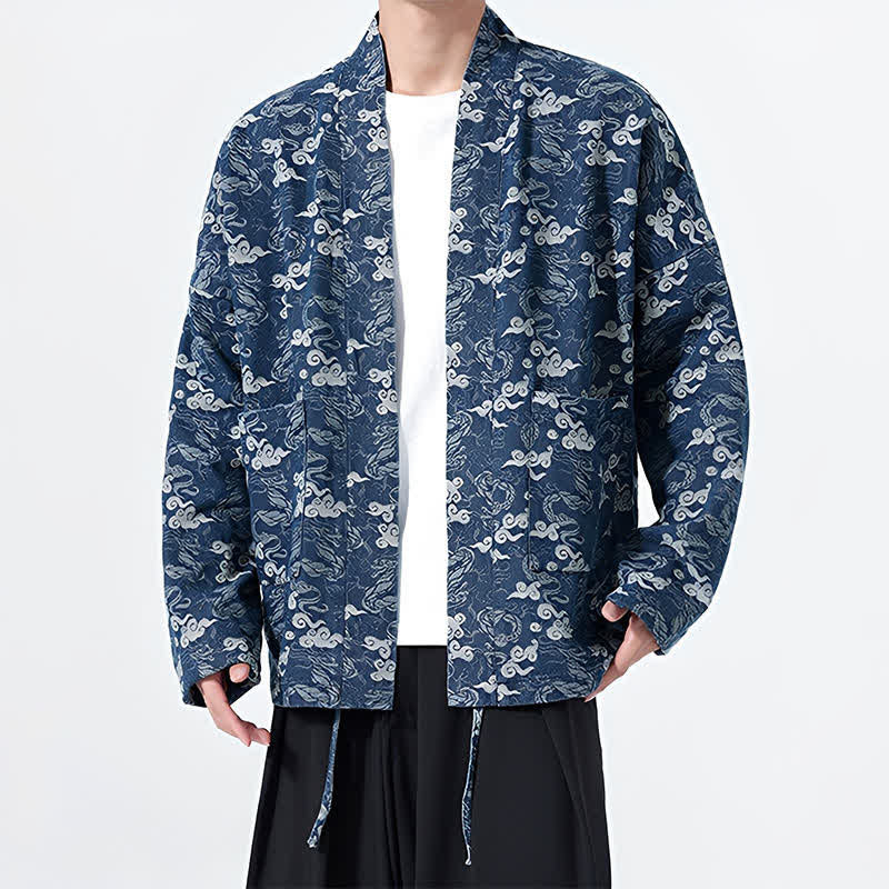 Buddha Stones Kimono da uomo in cotone con coulisse, ideale per primavera/autunno, stile casual, con motivo astratto a nuvole. - image 5