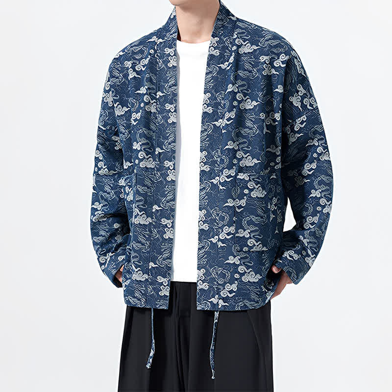 Buddha Stones Kimono da uomo in cotone con coulisse, ideale per primavera/autunno, stile casual, con motivo astratto a nuvole. - image 7