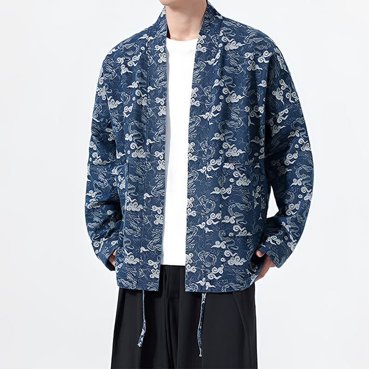 Buddha Stones Kimono da uomo in cotone con coulisse, ideale per primavera/autunno, stile casual, con motivo astratto a nuvole. - image 7