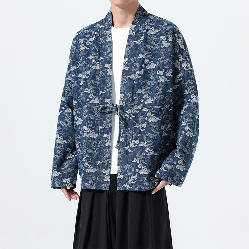 Buddha Stones Kimono da uomo in cotone con coulisse, ideale per primavera/autunno, stile casual, con motivo astratto a nuvole. - image 8