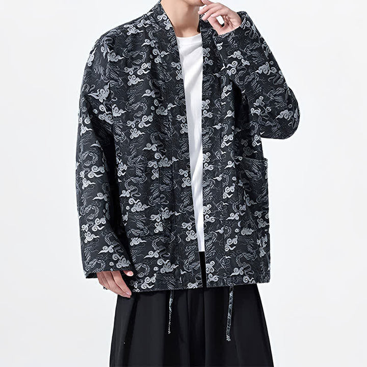 Buddha Stones Kimono da uomo in cotone con coulisse, ideale per primavera/autunno, stile casual, con motivo astratto a nuvole. - image 10