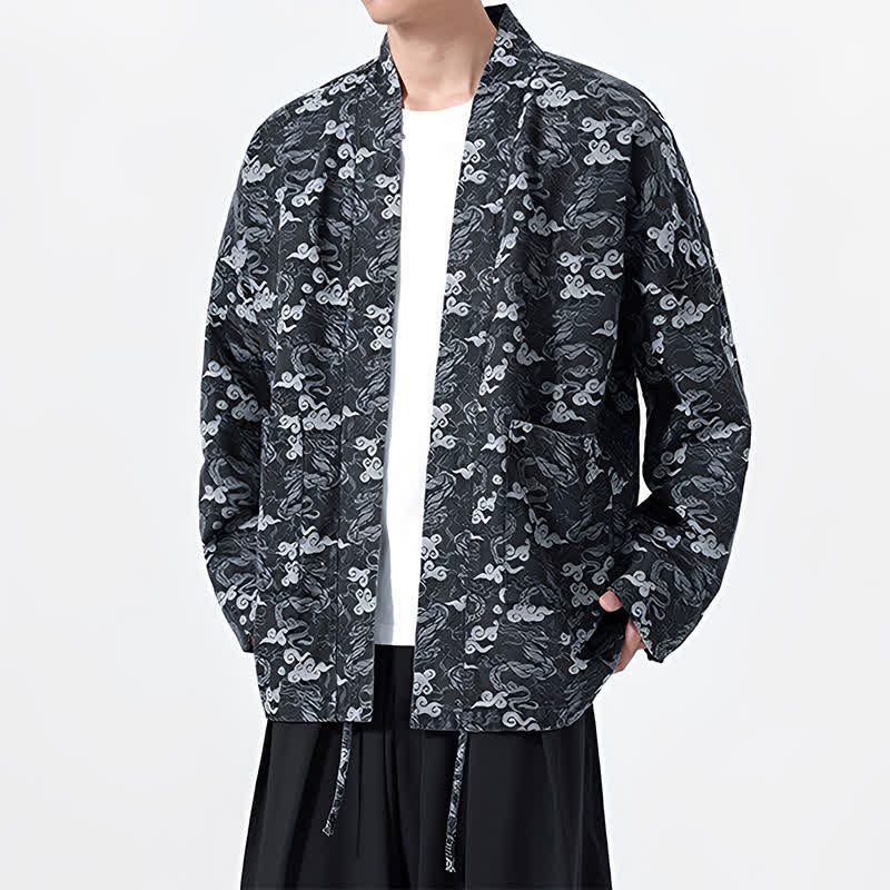 Buddha Stones Kimono da uomo in cotone con coulisse, ideale per primavera/autunno, stile casual, con motivo astratto a nuvole. - image 11