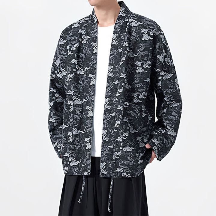 Buddha Stones Kimono da uomo in cotone con coulisse, ideale per primavera/autunno, stile casual, con motivo astratto a nuvole. - image 11