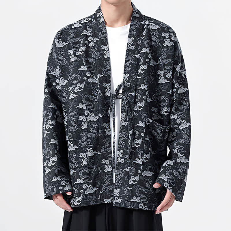 Buddha Stones Kimono da uomo in cotone con coulisse, ideale per primavera/autunno, stile casual, con motivo astratto a nuvole. - image 15