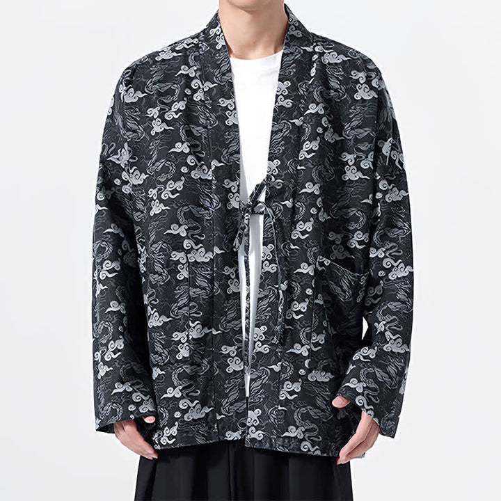 Buddha Stones Kimono da uomo in cotone con coulisse, ideale per primavera/autunno, stile casual, con motivo astratto a nuvole. - image 15