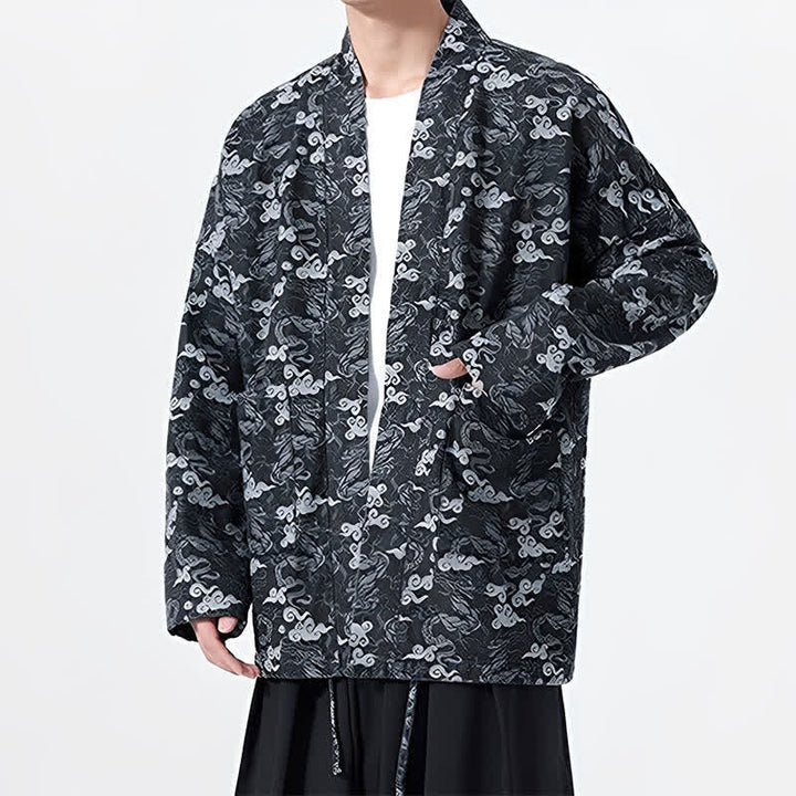 Buddha Stones Kimono da uomo in cotone con coulisse, ideale per primavera/autunno, stile casual, con motivo astratto a nuvole. - image 12