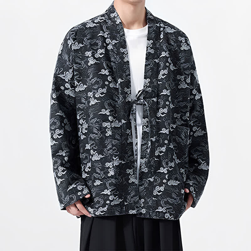 Buddha Stones Kimono da uomo in cotone con coulisse, ideale per primavera/autunno, stile casual, con motivo astratto a nuvole. - image 16