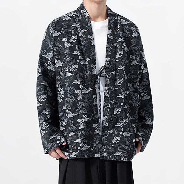Buddha Stones Kimono da uomo in cotone con coulisse, ideale per primavera/autunno, stile casual, con motivo astratto a nuvole. - image 16