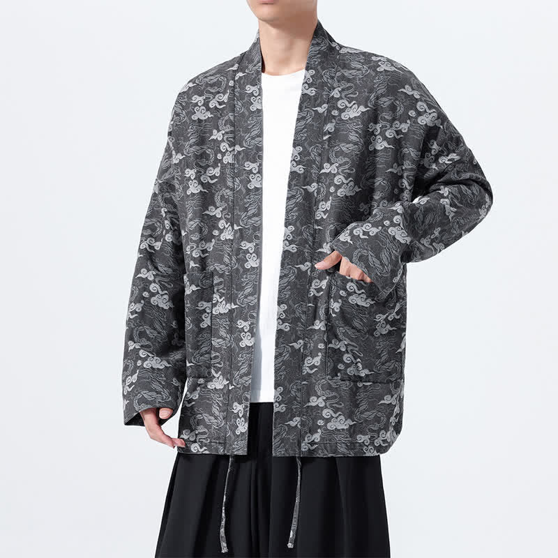 Buddha Stones Kimono da uomo in cotone con coulisse, ideale per primavera/autunno, stile casual, con motivo astratto a nuvole. - image 23