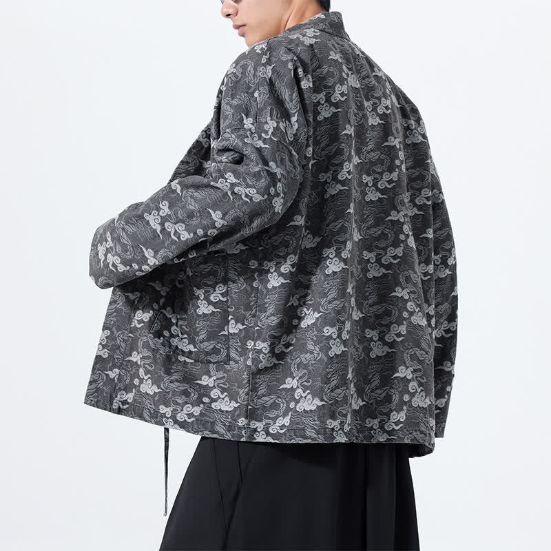 Buddha Stones Kimono da uomo in cotone con coulisse, ideale per primavera/autunno, stile casual, con motivo astratto a nuvole. - image 25