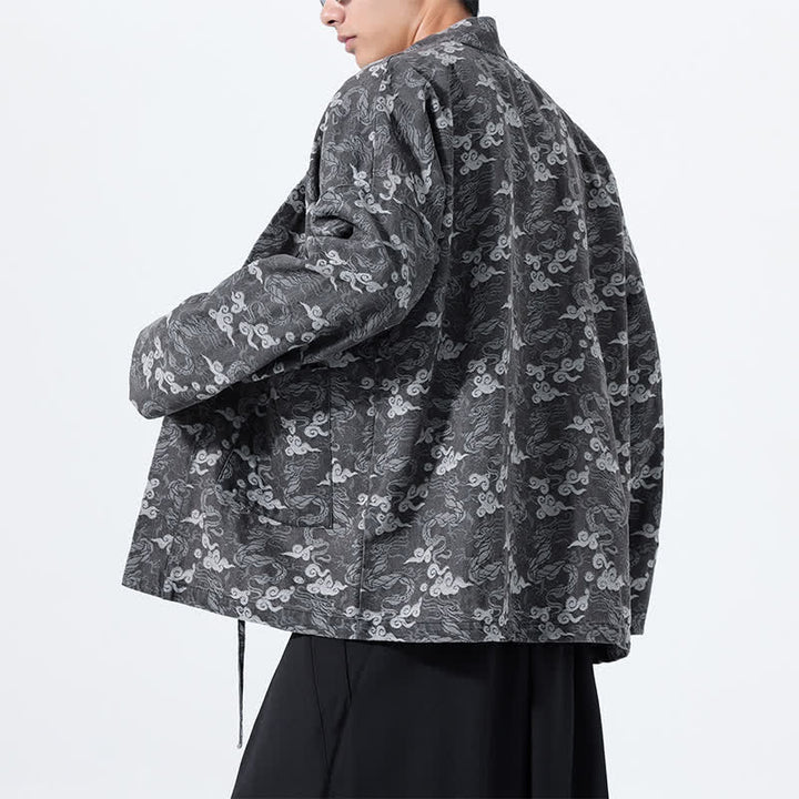 Buddha Stones Kimono da uomo in cotone con coulisse, ideale per primavera/autunno, stile casual, con motivo astratto a nuvole. - image 25