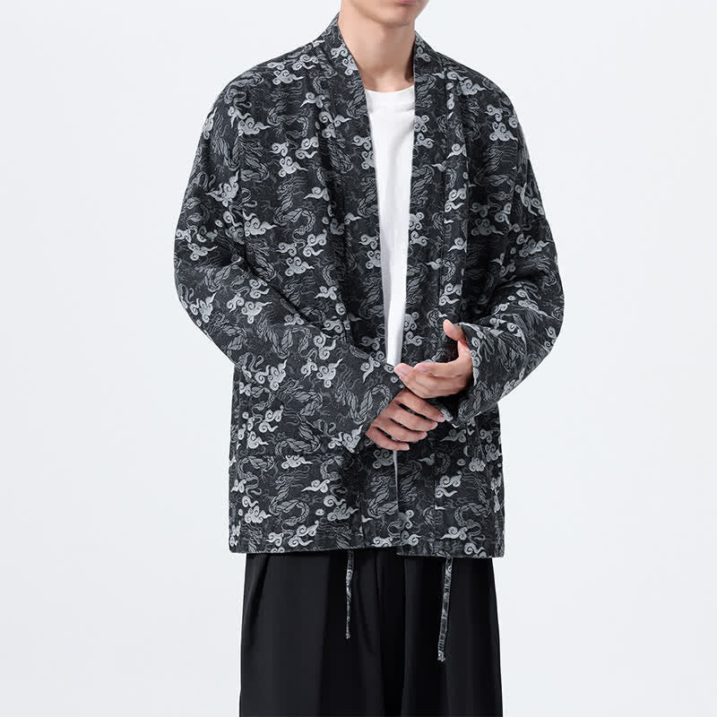 Buddha Stones Kimono da uomo in cotone con coulisse, ideale per primavera/autunno, stile casual, con motivo astratto a nuvole. - image 14