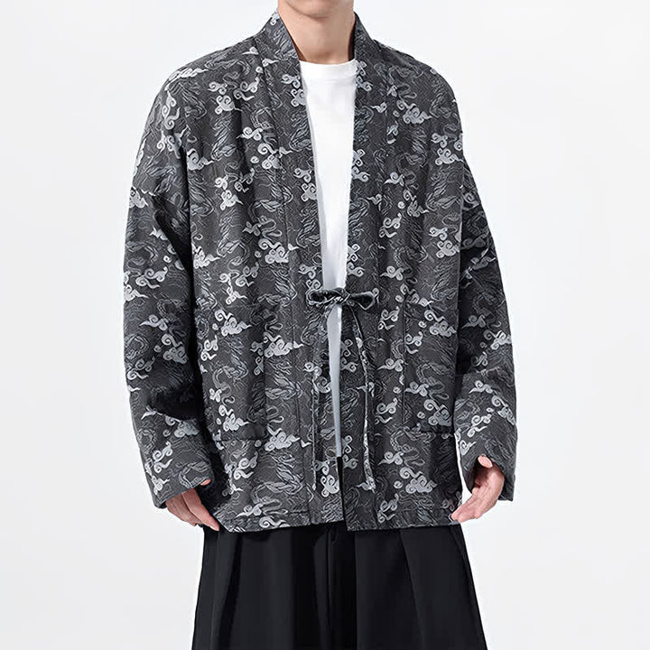 Buddha Stones Kimono da uomo in cotone con coulisse, ideale per primavera/autunno, stile casual, con motivo astratto a nuvole. - image 26