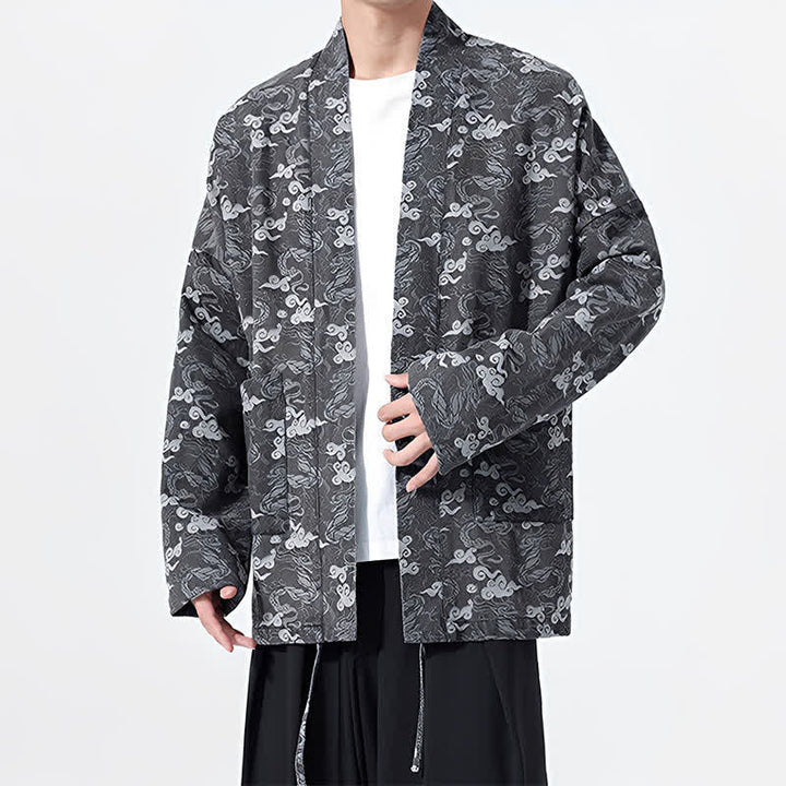 Buddha Stones Kimono da uomo in cotone con coulisse, ideale per primavera/autunno, stile casual, con motivo astratto a nuvole. - image 24
