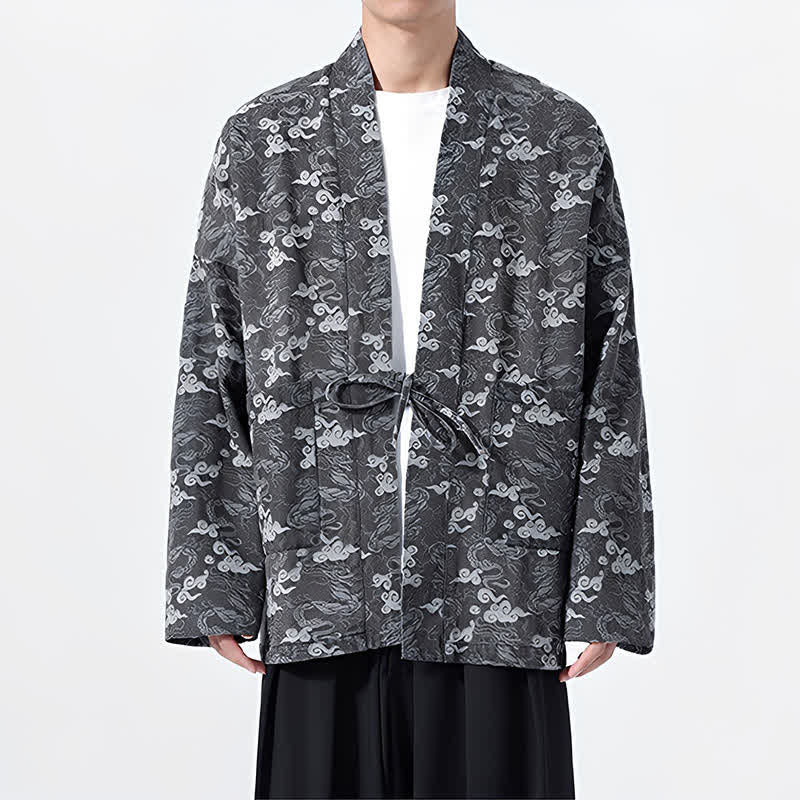 Buddha Stones Kimono da uomo in cotone con coulisse, ideale per primavera/autunno, stile casual, con motivo astratto a nuvole. - image 27