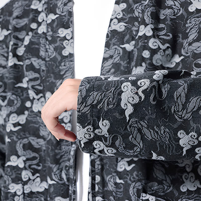 Buddha Stones Kimono da uomo in cotone con coulisse, ideale per primavera/autunno, stile casual, con motivo astratto a nuvole. - image 19