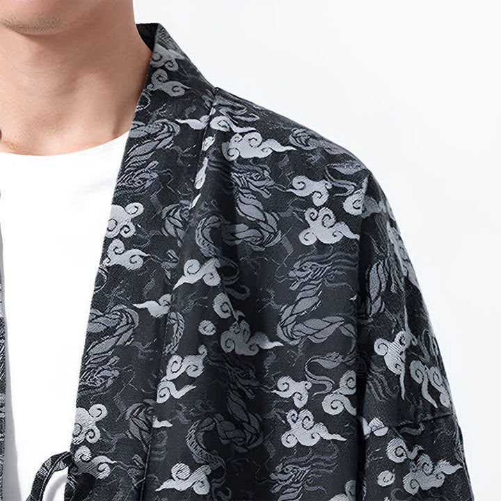 Buddha Stones Kimono da uomo in cotone con coulisse, ideale per primavera/autunno, stile casual, con motivo astratto a nuvole. - image 18