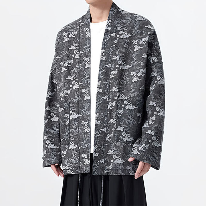 Buddha Stones Kimono da uomo in cotone con coulisse, ideale per primavera/autunno, stile casual, con motivo astratto a nuvole. - image 29