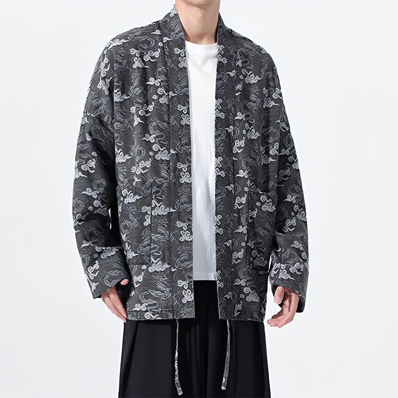 Buddha Stones Kimono da uomo in cotone con coulisse, ideale per primavera/autunno, stile casual, con motivo astratto a nuvole. - image 22
