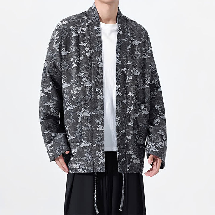 Buddha Stones Kimono da uomo in cotone con coulisse, ideale per primavera/autunno, stile casual, con motivo astratto a nuvole. - image 22