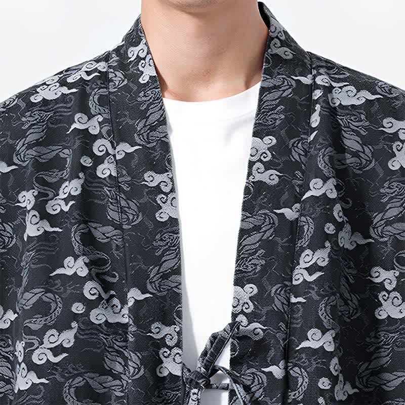 Buddha Stones Kimono da uomo in cotone con coulisse, ideale per primavera/autunno, stile casual, con motivo astratto a nuvole. - image 17
