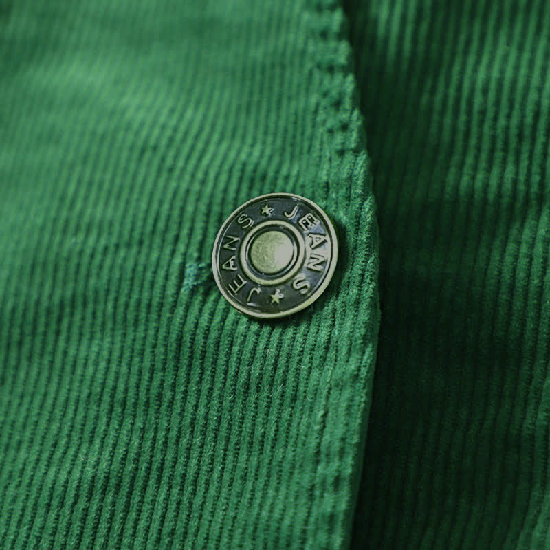 Buddha Stones Giacca da donna autunnale/invernale casual vintage in velluto a coste verde tinta unita con scollo a V e tasche. - image 5