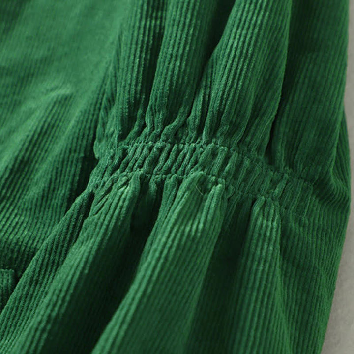 Buddha Stones Giacca da donna autunnale/invernale casual vintage in velluto a coste verde tinta unita con scollo a V e tasche. - image 7
